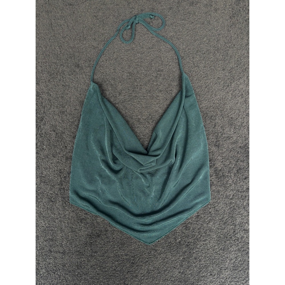 Garage Camisole Top Women's Large Green Polyester Stretch Halter Neck Pullover
